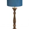 Houten tafellamp met blauwe kap-8358BE