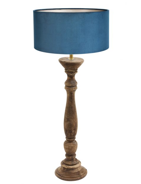 Houten tafellamp met blauwe kap-8358BE