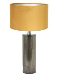 Zilveren schemerlamp met okergele kap-8418ZW