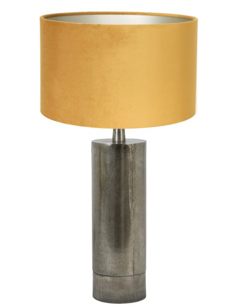 Zilveren schemerlamp met okergele kap-8418ZW