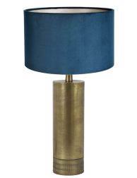 Gouden schemerlamp met blauwe velours kap-8421BR