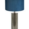 Zilveren tafellamp met blauwe velours kap-8421ZW