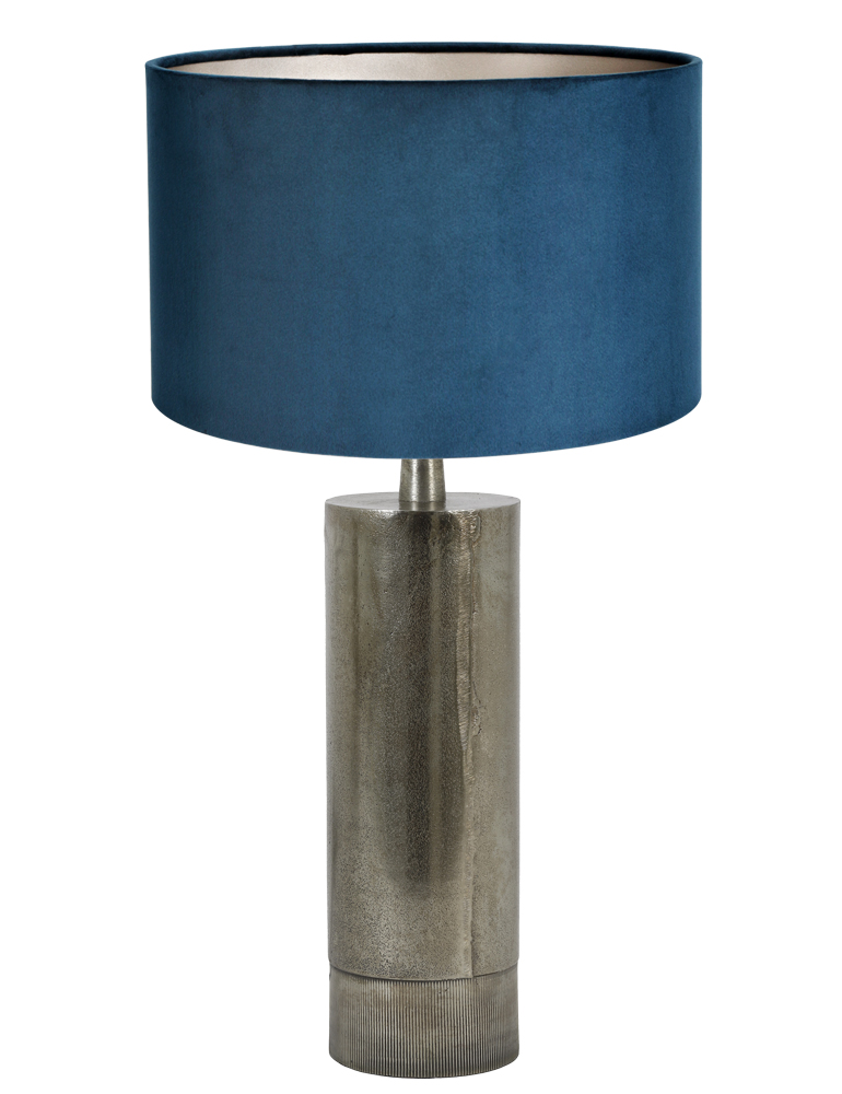 Zilveren tafellamp met blauwe velours kap Light Living Savi Directlampen.nl