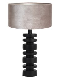 Tafellamp schijf met grijze velvet kap-8436ZW