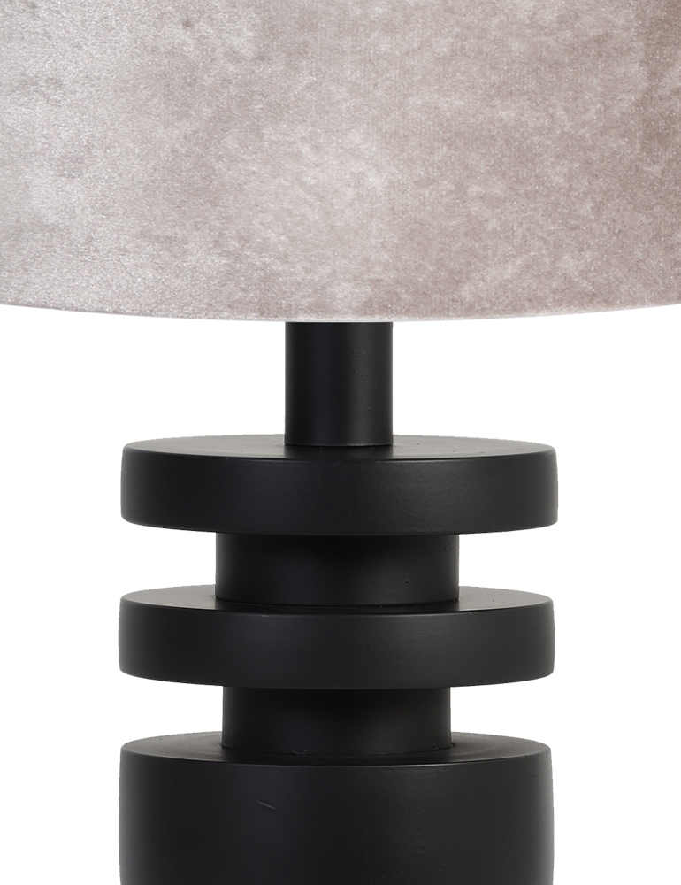 ondernemen Verslaafd ijs Tafellamp schijf met grijze velvet kap Light & Living Desley zwart -  Directlampen.nl