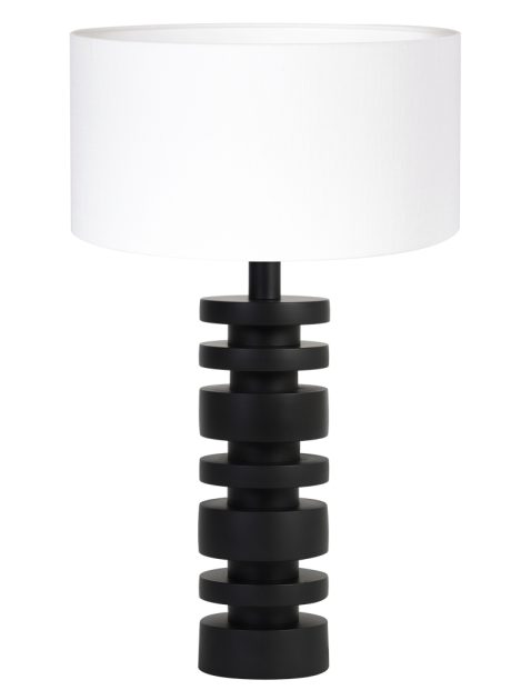 Schemerlamp schijf met witte linnen kap-8438ZW