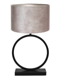 Ronde lampenvoet met grijze velours kap-8479ZW