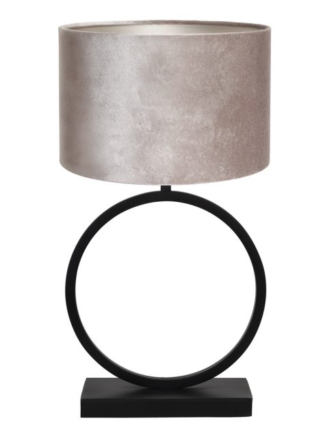 Ronde lampenvoet met grijze velours kap-8479ZW