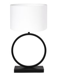 Ronde schemerlamp met witte linnen kap-8482ZW