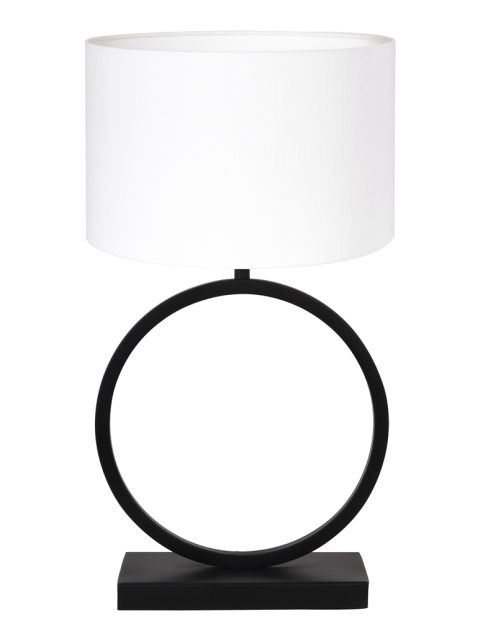 Ronde schemerlamp met witte linnen kap-8482ZW