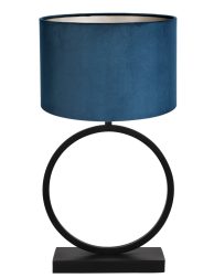 Tafellamp cirkel met blauwe velvet kap-8484ZW