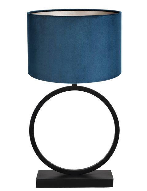 Tafellamp cirkel met blauwe velvet kap-8484ZW