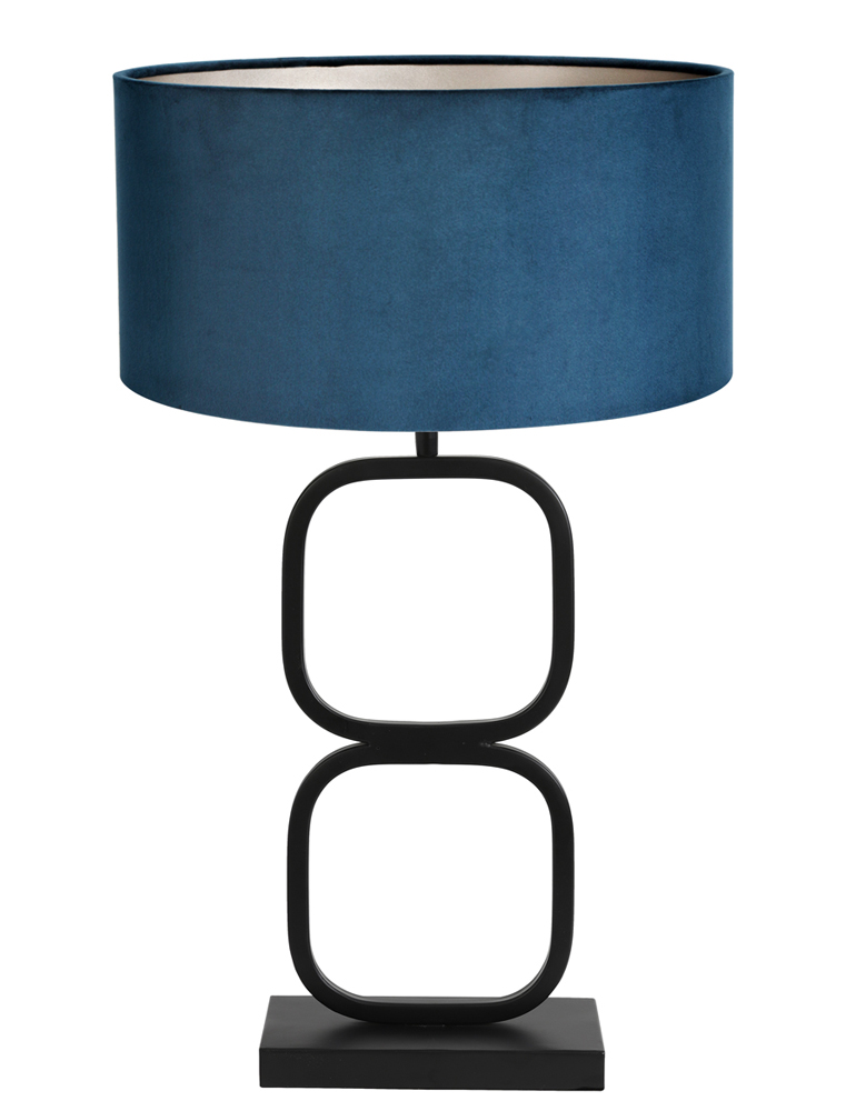 koel Onderverdelen Gedeeltelijk Tafellamp met cirkel voet en blauwe kap Light & Living Lutika zwart -  Directlampen.nl