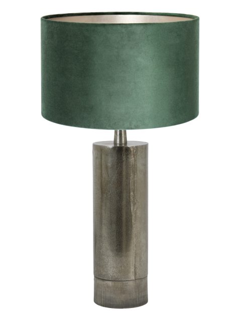 Zilveren tafellamp met groene velvet kap-8415ZW