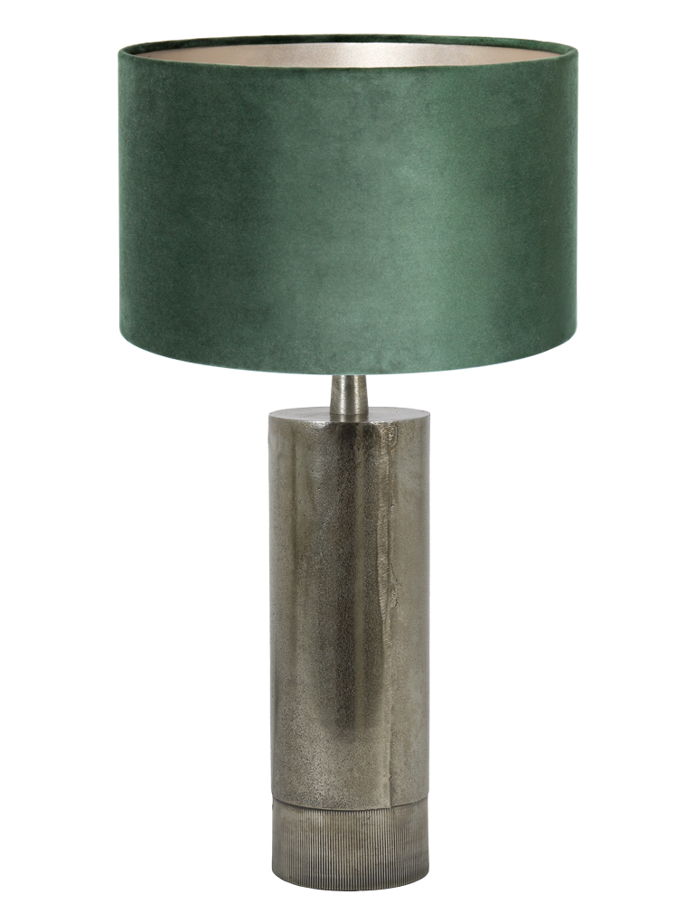 Zilveren tafellamp met groene velvet kap-8415ZW