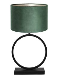 Ronde lampenvoet met groene velvet kap-8478ZW