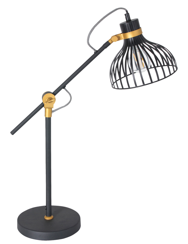 Zwarte draad tafellamp met goud-3090ZW