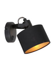 Zwarte wandlamp met stoffenkap-3333ZW