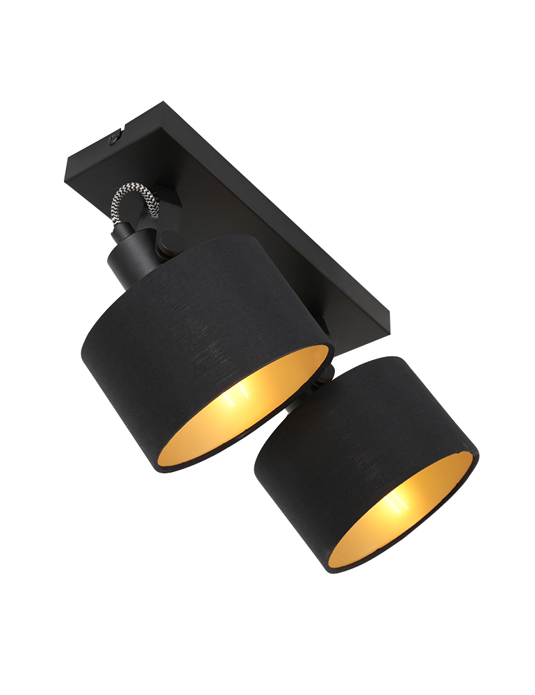 Tweelichts plafondlamp stoffen kappen Mexlite Ornoir zwart goud - Directlampen.nl