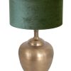 Klassieke bronzen vaaslamp met groene kap-7205BR