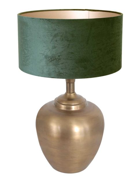 Klassieke bronzen vaaslamp met groene kap-7205BR