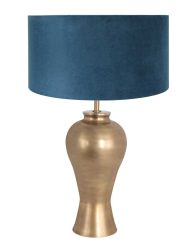 Bronzen lampenvoet met blauwe kap-7306BR