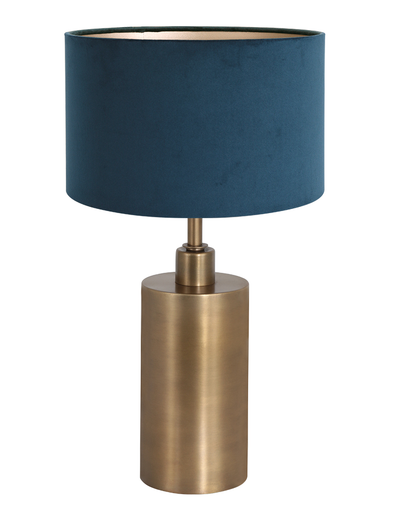 metalen lampenvoet blauwe kap brass brons - Directlampen.nl