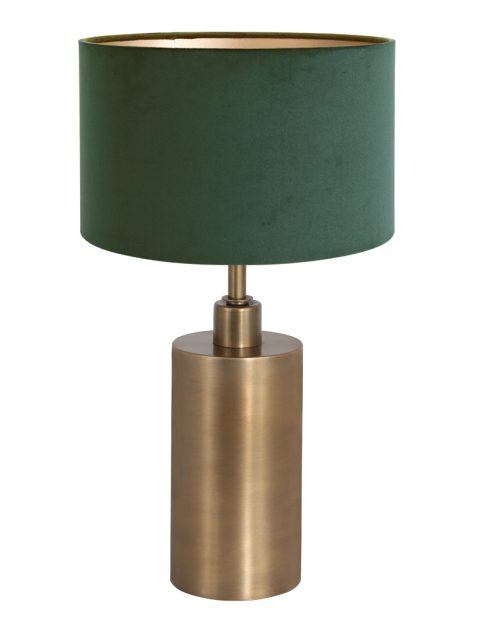 Bronzen schemerlamp met groene fluwelen kap-7310BR