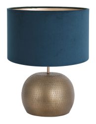 Bollen lampenvoet met blauwe velvet kap-7343BR