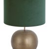 Bronzen lampenvoet met groene velours kap-7344BR