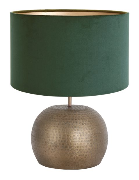 Bronzen lampenvoet met groene velours kap-7344BR