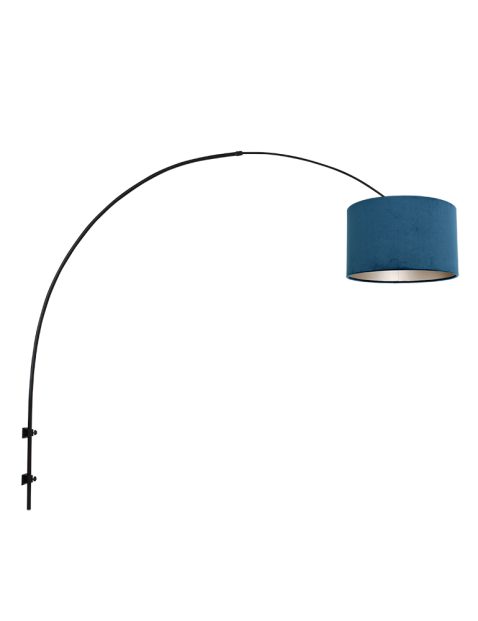 Zwarte boog wandlamp met blauwe kap-8245ZW