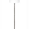 Verweerde metalen vloerlamp met witte linnen kap-8424ZW