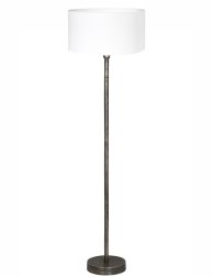 Verweerde metalen vloerlamp met witte linnen kap-8424ZW