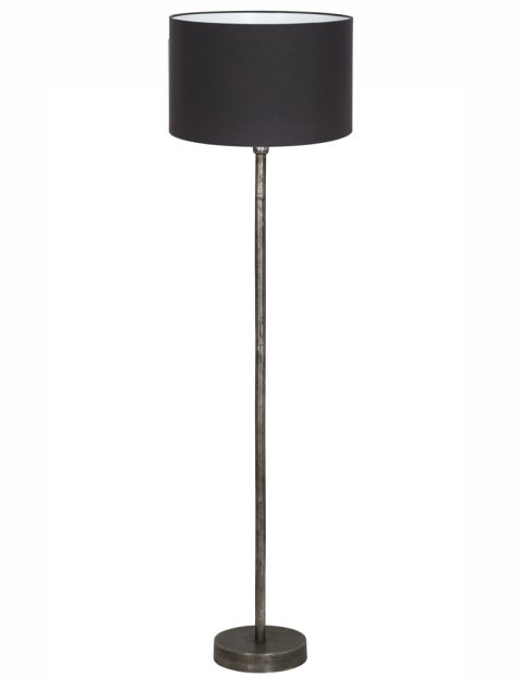 Verweerde metalen vloerlamp met zwarte kap-8427ZW