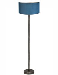 Verweerde metalen vloerlamp met blauwe velours kap-8428ZW