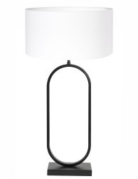 Tafellamp ovaal met witte linnen kap-8431ZW