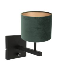 Zwarte wandlamp met groene kap-8174ZW