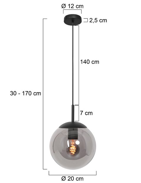 hanglamp-steinhauer-bollique-geborsteld-zwart-met-rookglazen-bol-3496zw-7