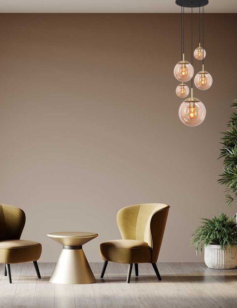 hanglamp-steinhauer-bollique-zwart-en-messing-metaal-amberkleurige-glazen-2730me-2