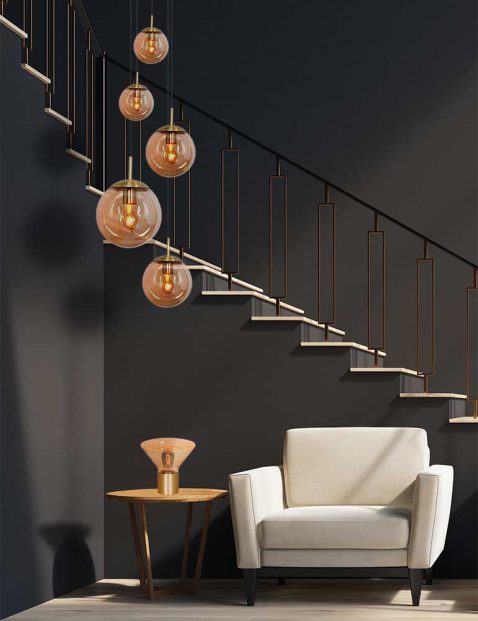 hanglamp-steinhauer-bollique-zwart-en-messing-metaal-amberkleurige-glazen-2730me-3