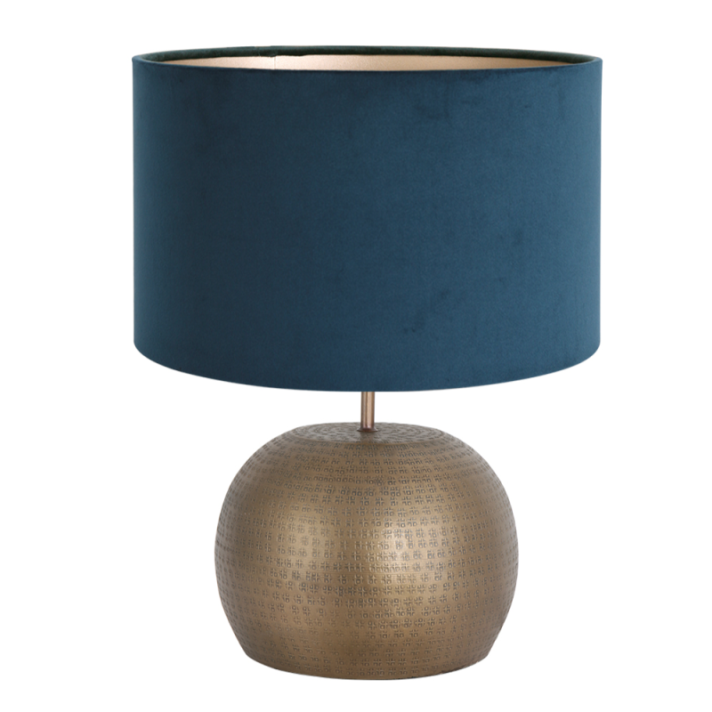 Bollen lampenvoet met blauwe velvet kap Steinhauer Brass