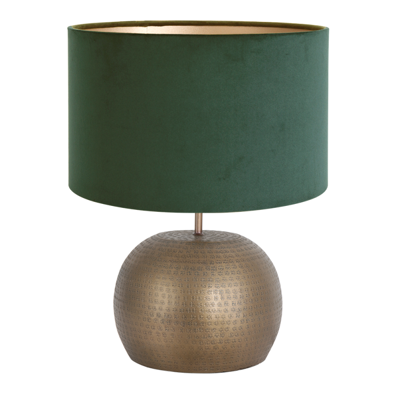 Bronzen lampenvoet met groene velours kap Steinhauer Brass