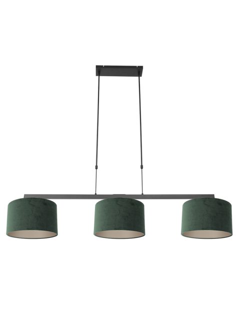 hanglamp-steinhauer-stang-geborsteld-zwart-met-groene-kappen-3463zw