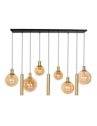 5-lichts-gouden-hanglamp-hanglamp-steinhauer-bollique-mat-zwart-met-messing-afwerking-amberkleurig-glas