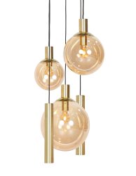 5-lichts-hanglamp-messing-hanglamp-steinhauer-bollique-mat-zwart-met-messing-afwerking-en-amberkleurige-glazen.-3801me