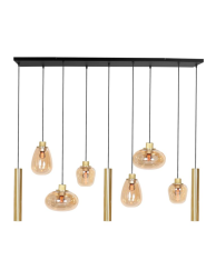 9-lichts-industriele-hanglamp-goud-hanglamp-steinhauer-reflexion-mat-zwart-messing-amberkleurig-glas