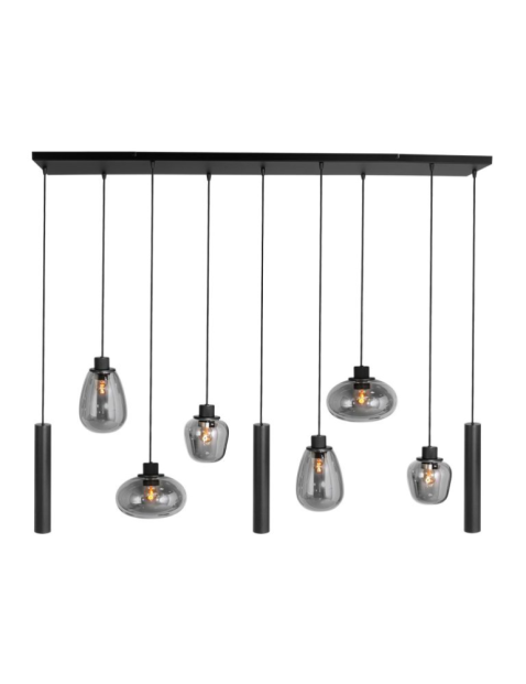 9-lichts-industriele-hanglamp-zwart-hanglamp-steinhauer-reflexion-matzwart-met-smoke-glazen-bollen