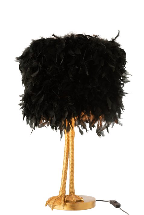 moderne-zwart-gouden-tafellamp-struisvogelveren-jolipa-paws-poly-1