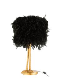 moderne-zwart-gouden-tafellamp-struisvogelveren-jolipa-paws-poly